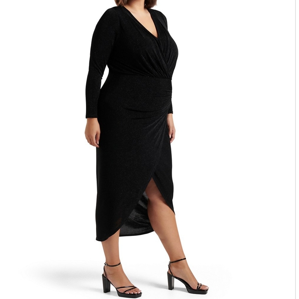 EVERNEW Rory Curve Glitter Ruched Midi Dress NWT